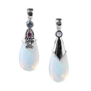 Wholesale Sterling Silver Blue Opalite Pendant With Blue Topaz & Amethyst Quartz Ornate Drop Design Handcrafted In Bali