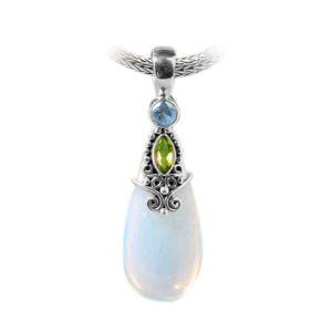 Wholesale sterling silver pendant with Peridot, Opalite, and Blue Topaz Quartz handcrafted in Bali
