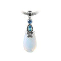 Sterling Silver Blue Topaz Quartz And White Opalite Quartz Filigree Drop Pendant