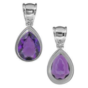 Sterling Silver Amethyst Quartz Pear Bezel Pendant