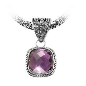 Sterling Silver Amethyst Quartz Cushion Rope Pendant With Ornate Balinese Bail