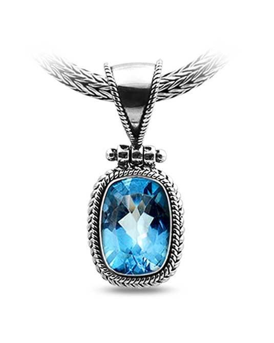 SP-8052-BT Sterling Silver Pendant With Blue Topaz Q. Jewelry Bali Designs Inc 