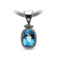 Sterling Silver Blue Topaz Quartz Oval Rope Pendant With Granulated Accent Bar
