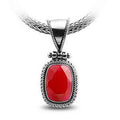 Sterling Silver Ruby Quartz Oval Rope Pendant With Granulated Accent Bar