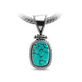 Sterling Silver Turquoise Shell Oval Rope Pendant With Granulated Accent Bar