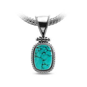 Sterling Silver Turquoise Shell Oval Rope Pendant With Granulated Accent Bar