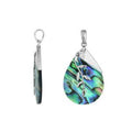Sterling Silver Abalone Shell Teardrop Pendant With Hammered Top And Leaf Overlay