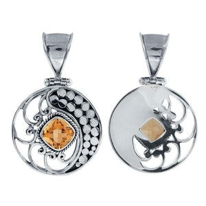 Sterling Silver Round Pendant With Citrine Quartz And Ornate Bali Filigree