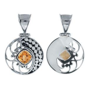 Sterling Silver Round Pendant With Citrine Quartz And Ornate Bali Filigree