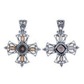 Sterling Silver Cross Pendant With Smokey Quartz And Citrine Quartz Bali Design