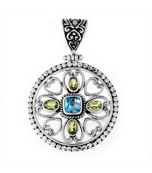 SP-8219-CO2 Sterling Silver Pendant With Peridot, Blue topaz Jewelry Bali Designs Inc 