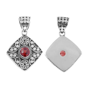 Sterling Silver Diamond Pendant With Garnet Quartz And Bali Granulation