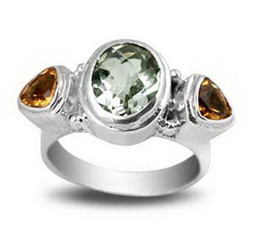 Sterling Silver handcrafted ring with Citrine Quartz and Green Amethyst Quartz wholesale from Bali, Indonesia