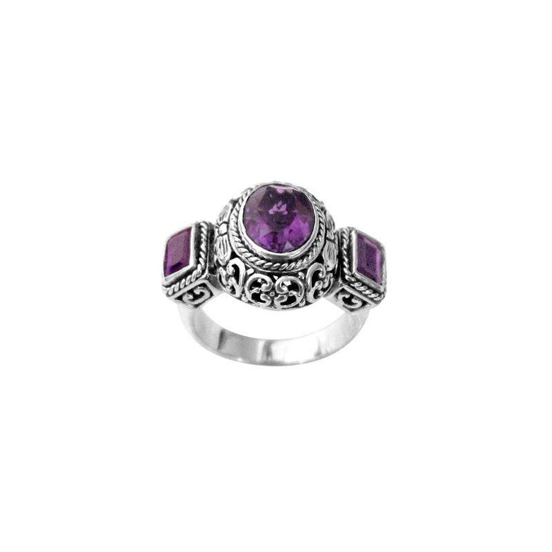 Sterling Silver handcrafted ring with Amethyst Quartz gemstone wholesale from Bali, Indonesia