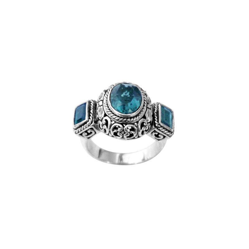 SR-1979-BT-7" Sterling Silver Ring With Blue Topaz Q. Jewelry Bali Designs Inc 