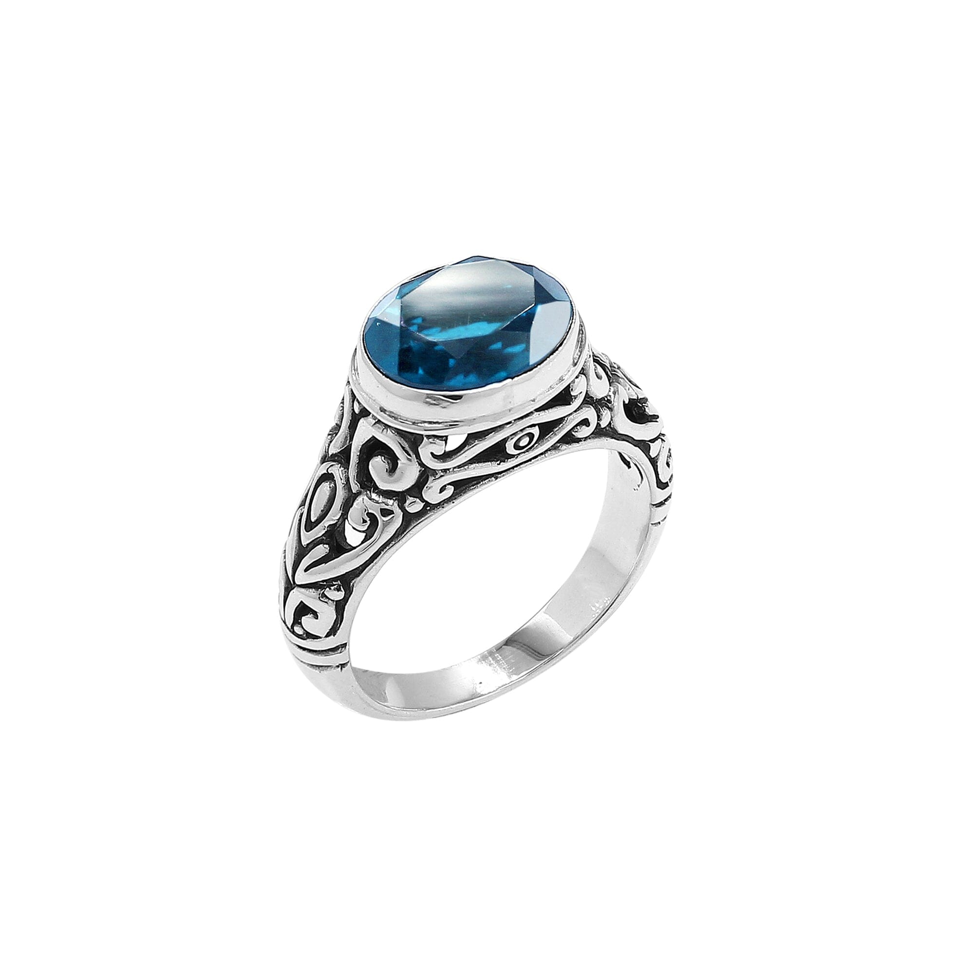 Sterling Silver handcrafted ring with Blue Topaz Quartz gemstone wholesale from Bali, Indonesia