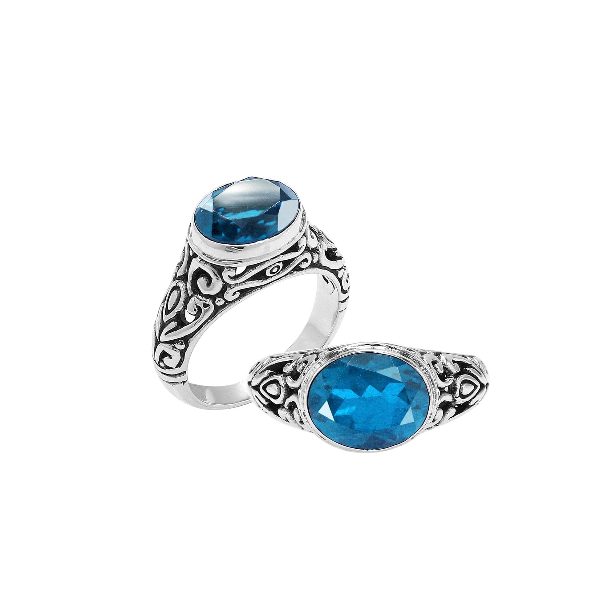 Sterling Silver handcrafted ring with Blue Topaz Quartz gemstone wholesale from Bali, Indonesia