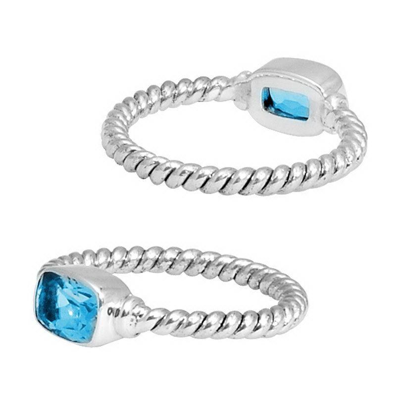 Wholesale Sterling Silver Blue Topaz Quartz Cushion Rope Ring – 925 Silver Jewelry From Bali