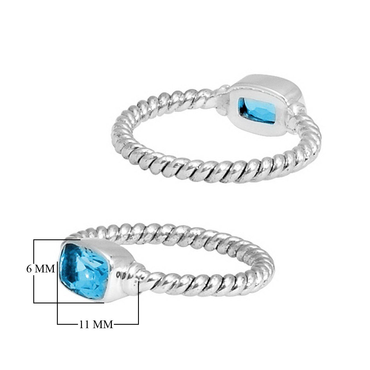 Wholesale Sterling Silver Blue Topaz Quartz Cushion Rope Ring – 925 Silver Jewelry From Bali