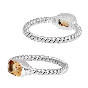 Wholesale Sterling Silver Citrine Quartz Cushion Rope Ring – 925 Silver Jewelry From Bali