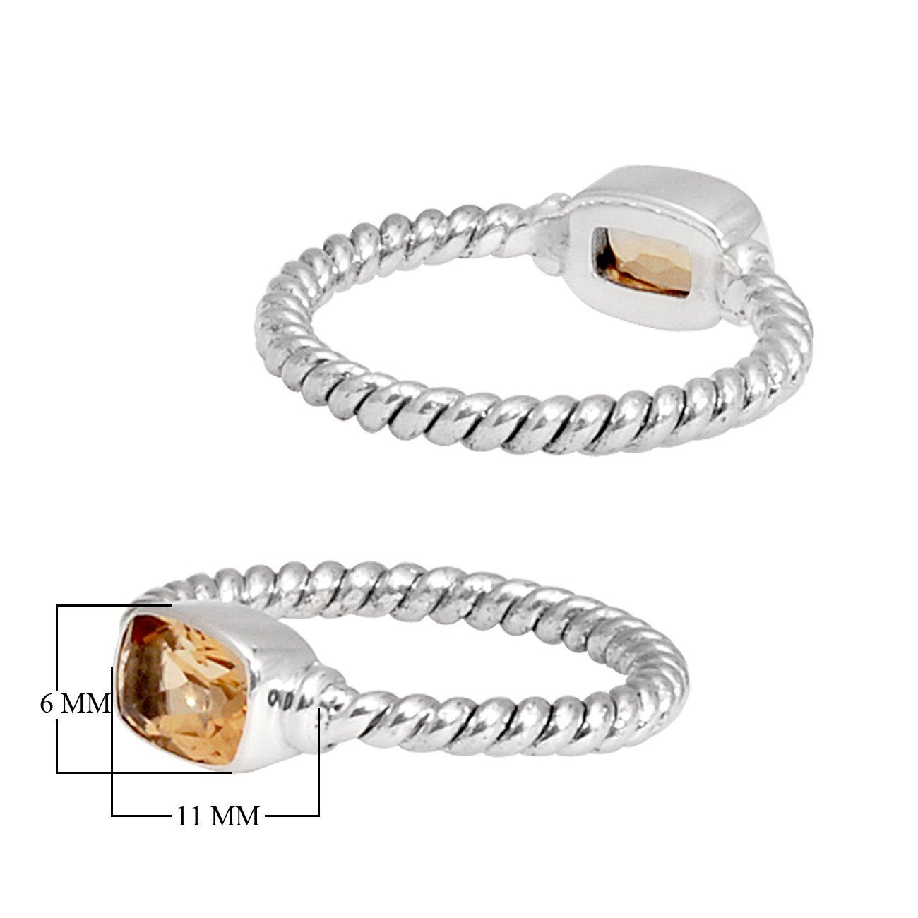 Wholesale Sterling Silver Citrine Quartz Cushion Rope Ring – 925 Silver Jewelry From Bali
