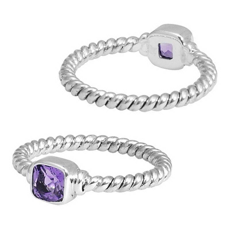 Wholesale Sterling Silver Amethyst Quartz Cushion Rope Ring – 925 Silver Jewelry From Bali