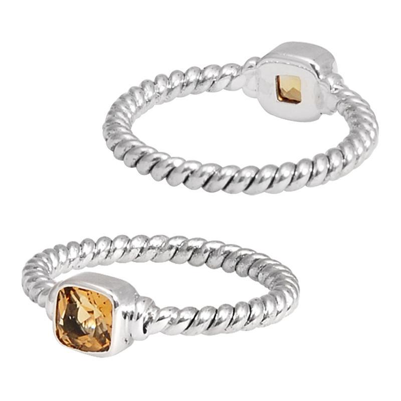 Wholesale Sterling Silver Citrine Quartz Cushion Rope Ring – 925 Silver Jewelry From Bali