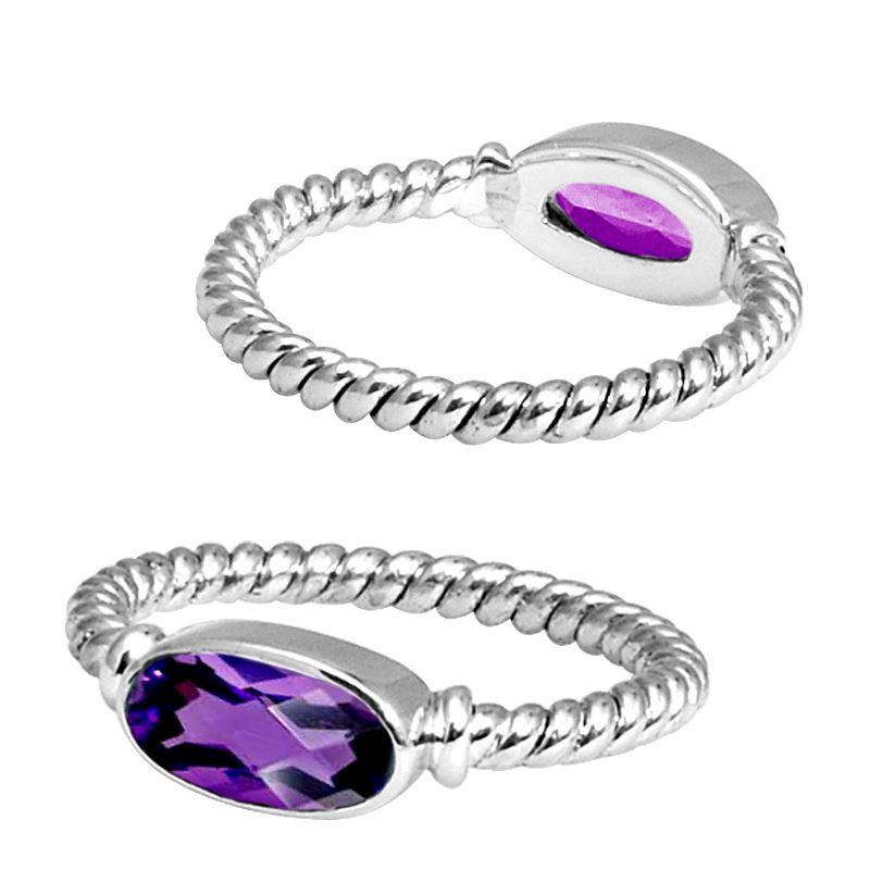 Wholesale Sterling Silver Amethyst Quartz Marquise Rope Ring – 925 Silver Jewelry From Bali