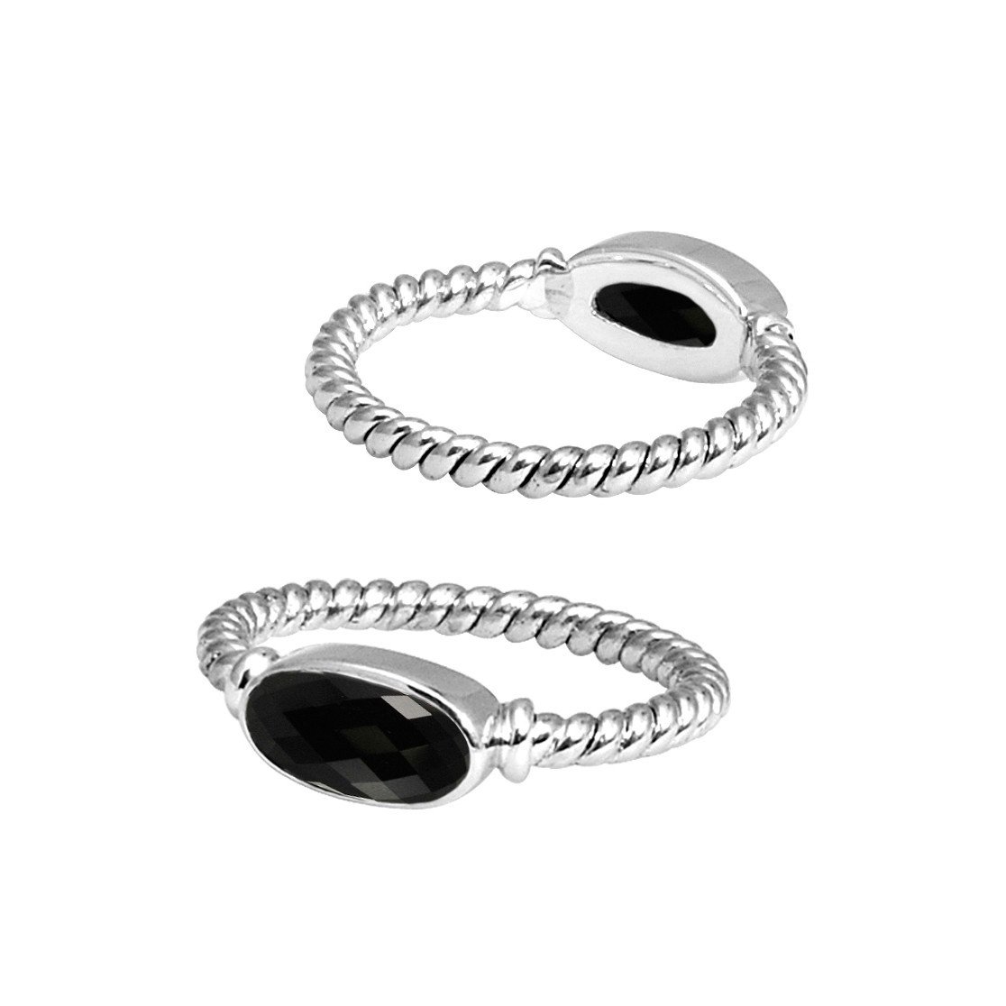 Wholesale Sterling Silver Black Onyx Marquise Rope Ring – 925 Silver Jewelry From Bali