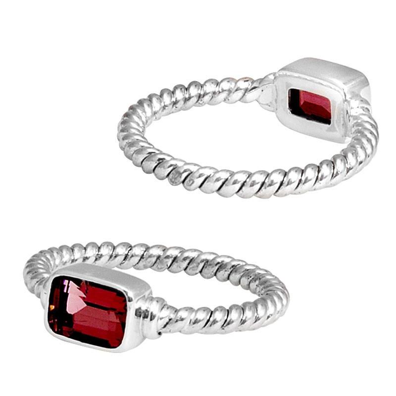 Wholesale sterling silver Garnet Quartz rectangular rope band ring handcrafted in Bali.