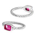 Wholesale sterling silver Pink Quartz rectangular rope band ring handcrafted in Bali.