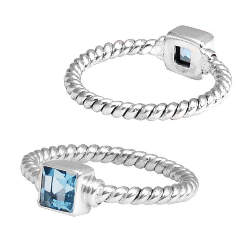 Wholesale sterling silver Blue Topaz Quartz square rope band ring handcrafted in Bali.