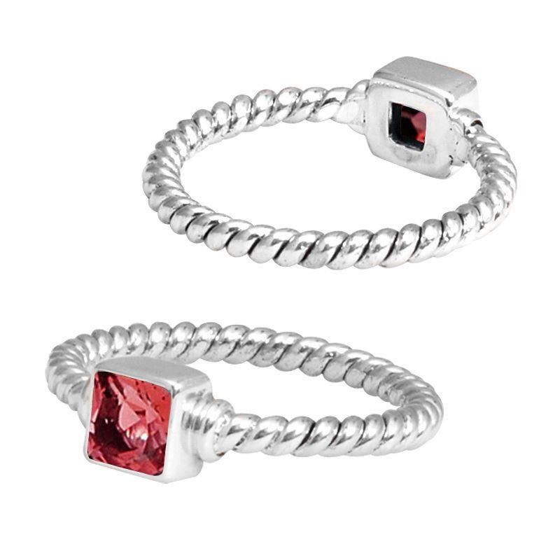 Wholesale sterling silver Garnet Quartz square rope band ring handcrafted in Bali.