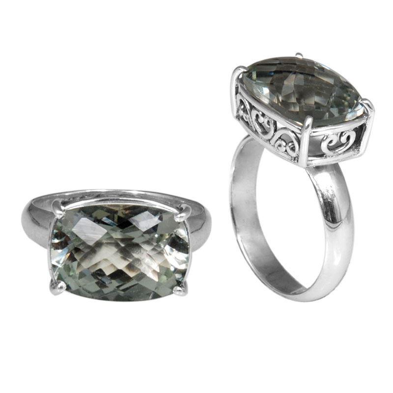 SR-5379-GAM-6" Sterling Silver Ring With Green Amethyst Q. Jewelry Bali Designs Inc 
