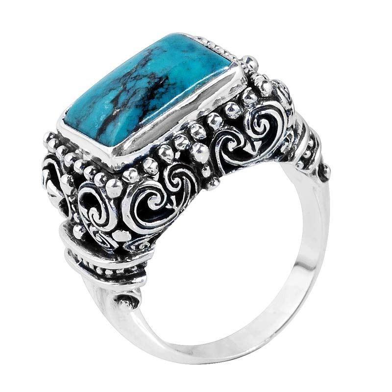 SR-5395-TQ-6" Sterling Silver Ring With Turquoise Jewelry Bali Designs Inc 