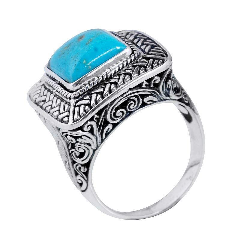 SR-5396-TQ-6" Sterling Silver Ring With Turquoise Jewelry Bali Designs Inc 