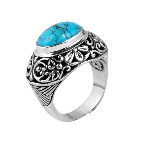 SR-5398-TQ-7" Sterling Silver Ring With Turquoise Jewelry Bali Designs Inc 