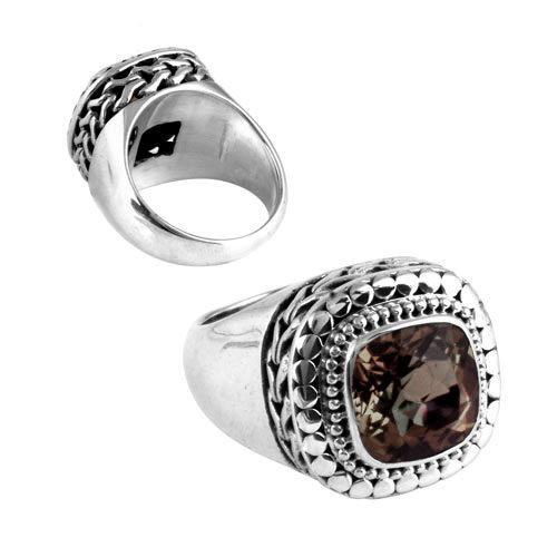 SR-5430-ST-10" Sterling Silver Ring With Smokey Quartz Jewelry Bali Designs Inc 