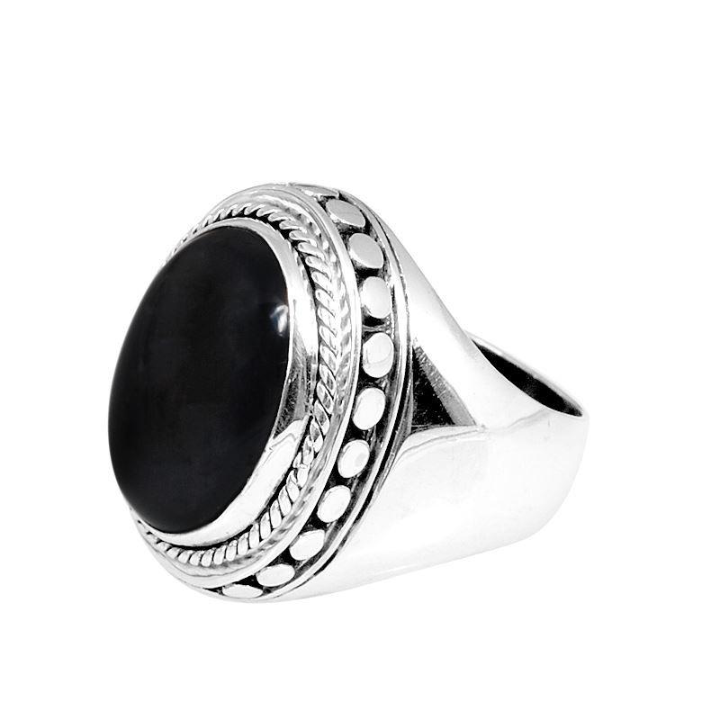 SR-5437-ONX-9" Sterling Silver Ring With Black Onyx Jewelry Bali Designs Inc 