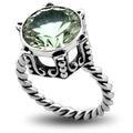Wholesale Sterling Silver Green Amethyst Quartz Ring With Twisted Rope Band & Ornate Crown Setting Handcrafted In Bali