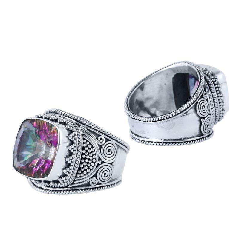 Wholesale Sterling Silver Mystic  Quartz Ring With Balinese Swirl Detailing Handcrafted In Bali