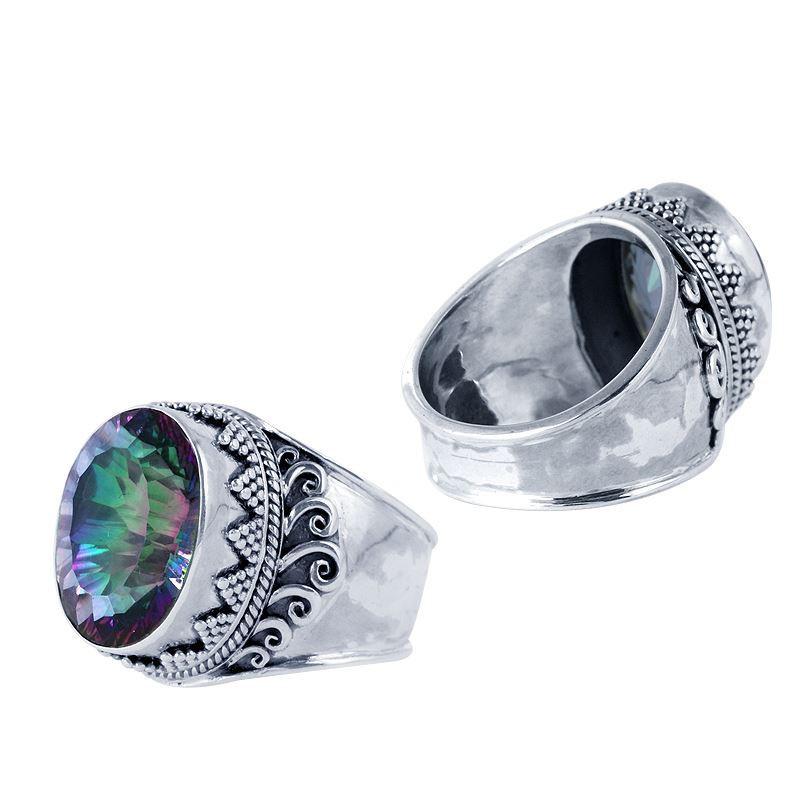 Wholesale Sterling Silver Mystic Quartz Ring With Balinese Bead And Swirl Detailing Handcrafted In Bali