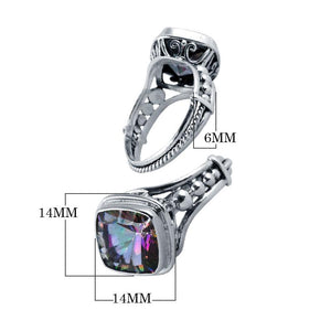 Sterling Silver Mystic Quartz Cushion Designer Ring, Mirror Polished With Oxidized Finish