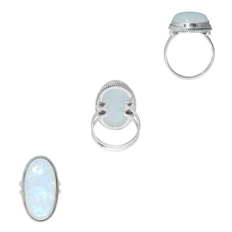 SR-6094-RM-10" Sterling Silver Ring With Rainbow Moonstone Jewelry Bali Designs Inc 