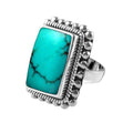Sterling Silver Turquoise Shell Rectangle Designer Ring With Beaded Frame, Mirror Polished Antique Finish
