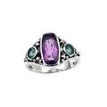 Sterling Silver Ring With Amethyst And Green Quartz, Dual Stone Beaded Designer Ring, Mirror Polished Antique Finish