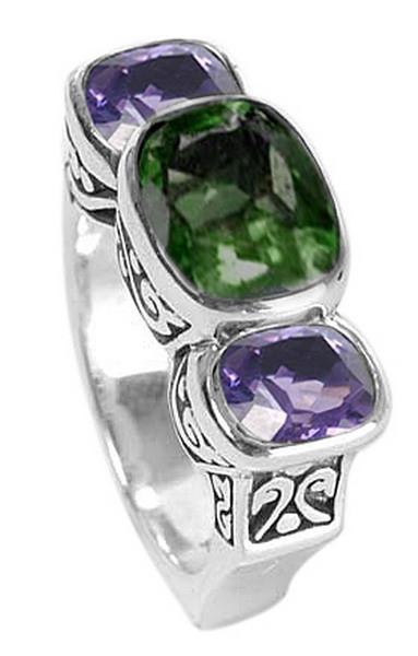 SR-7259-CO1-6" Sterling Silver Ring With Green Quartz, Amethyst Q. Jewelry Bali Designs Inc 