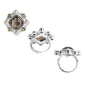 Sterling Silver Ring With Smoky Quartz, Peridot Quartz, And Pearl, Designer Cluster Ring, Mirror Polished Antique Finish