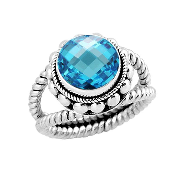 SR-7981-BT-7" Sterling Silver Ring With Blue Topaz Q. Jewelry Bali Designs Inc 