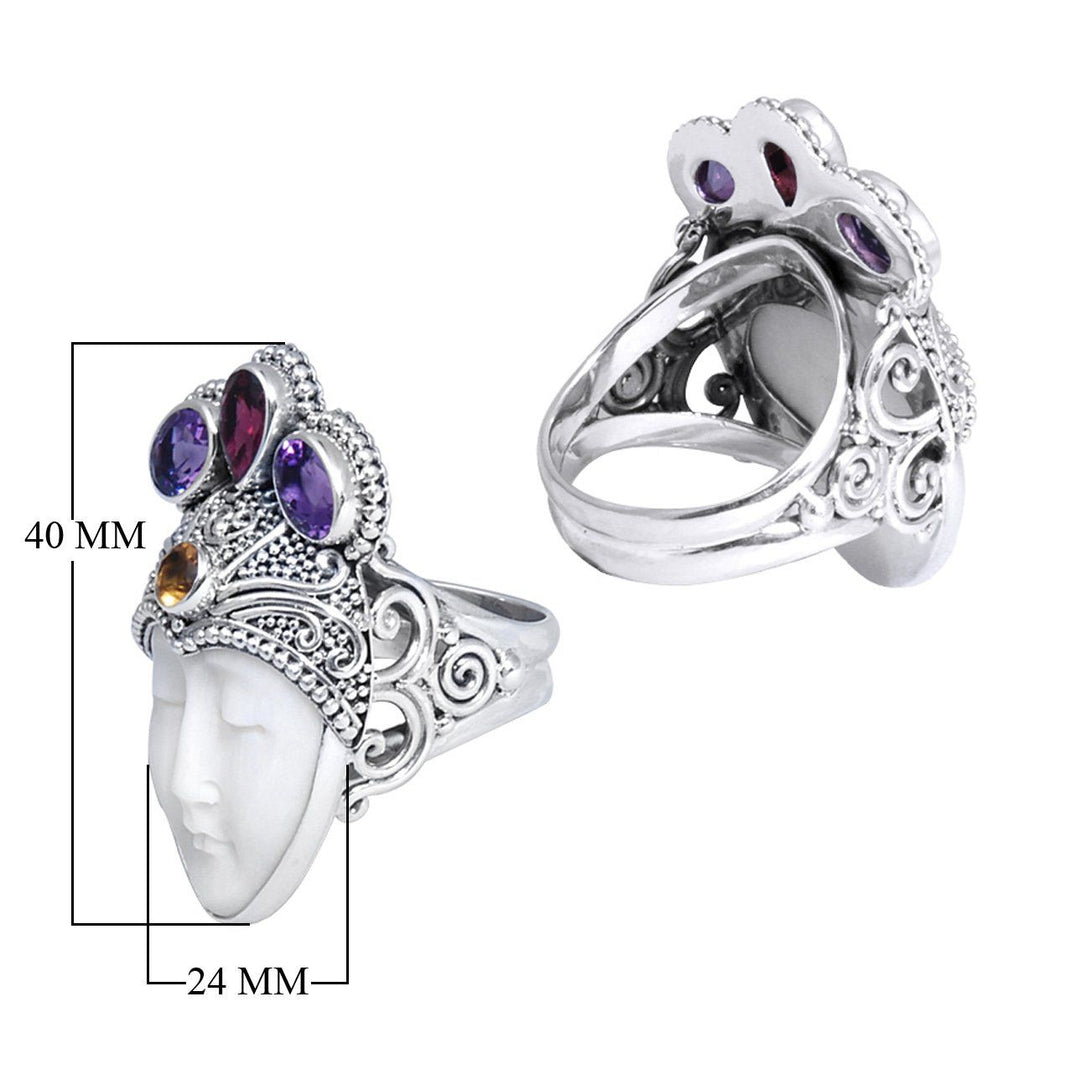 SR-7991-CO1-5" Sterling Silver Ring With Garnet, Citrine, Bone Face, Amethyst Jewelry Bali Designs Inc 